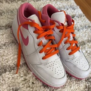 Nike White and Pink Sneakers with Orange Laces